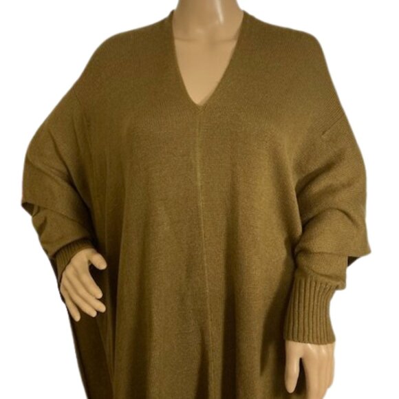 Divided Tan Long Sleeve Poncho Sweater - Picture 2 of 8